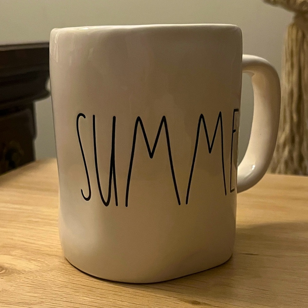 Rae Dunn " SUMMER" White Coffee MUG by Magenta, Artisan Collection Yellow Inter